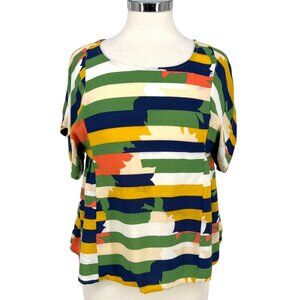 Maeve Anthropologie Milla Striped Multicolor Short Sleeve Blouse Size Small